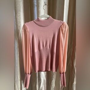 ALMOST FAMOUS Pink Mock Neck Crop Top w/ Mesh Sleeve